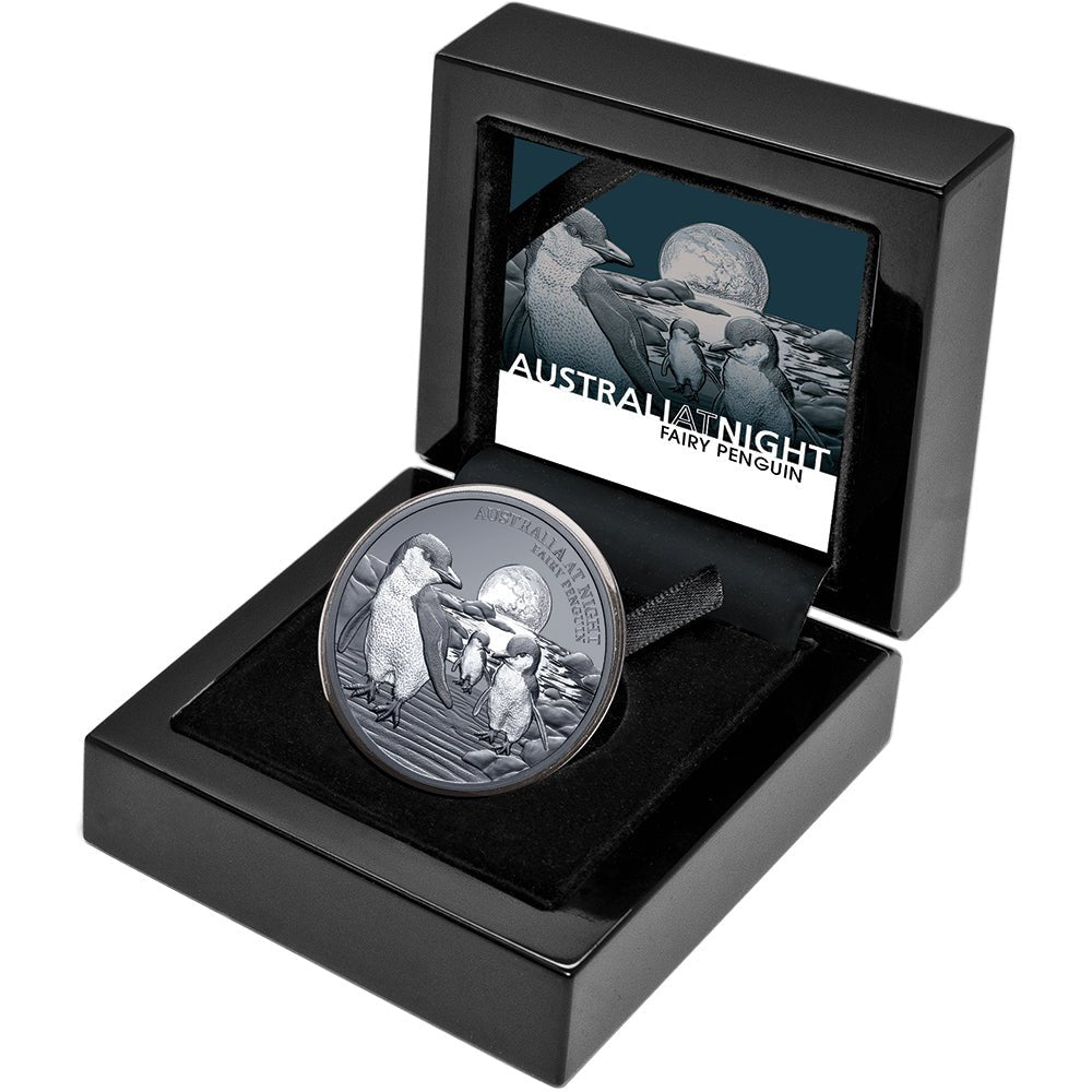 2024 $1 Australia At Night - Fairy Penguin 1oz Silver Black Proof Coin - Direct Coins