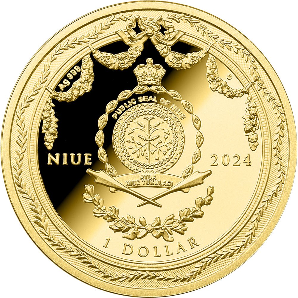 2024 $1 Faberge Red Table Clock 1oz Silver Proof Coin - Direct Coins