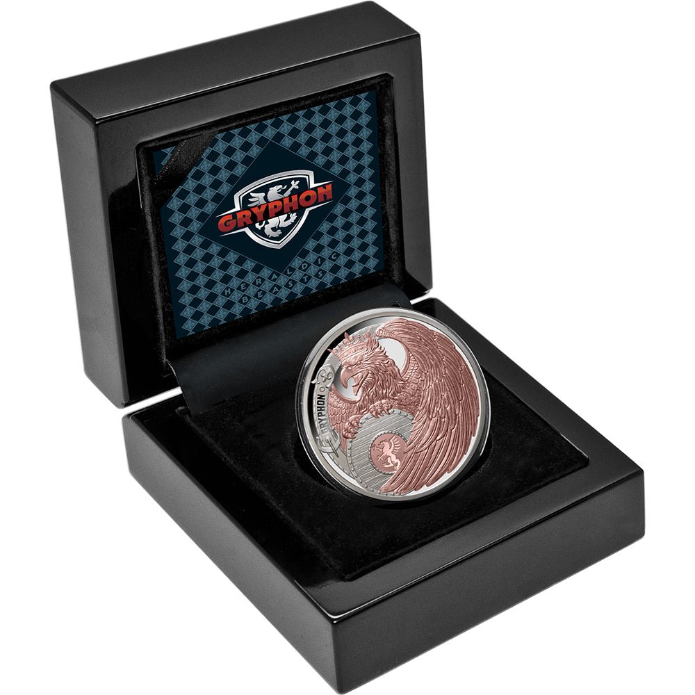 2024 $1 Heraldic Beasts - Gryphon Rose Gold - Plated 1oz Silver Proof Coin - Direct Coins