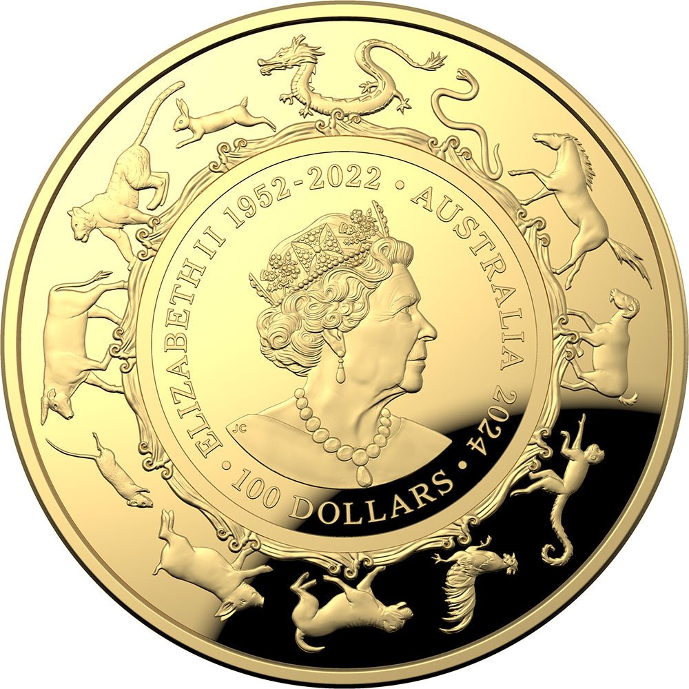 2024 $100 Year Of The Dragon 1oz Domed Gold Proof Coin - Direct Coins