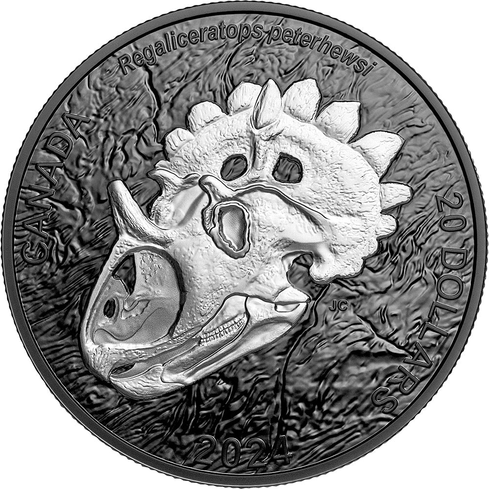 2024 $20 Discovering Dinosaurs: Royal Horned Face - Rhodium - Plated Pure Silver Coin - Direct Coins