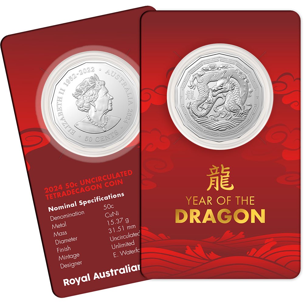 2024 50c Year Of The Dragon Tetra Decagon Uncirculated Coin - Direct Coins