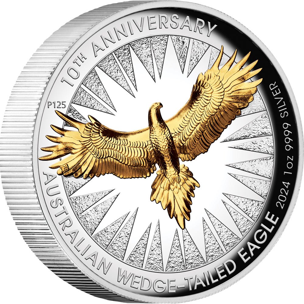 2024 Australian Wedge - Tailed Eagle 10th Anniversary 1oz Silver Proof Gilded Coin - Direct Coins