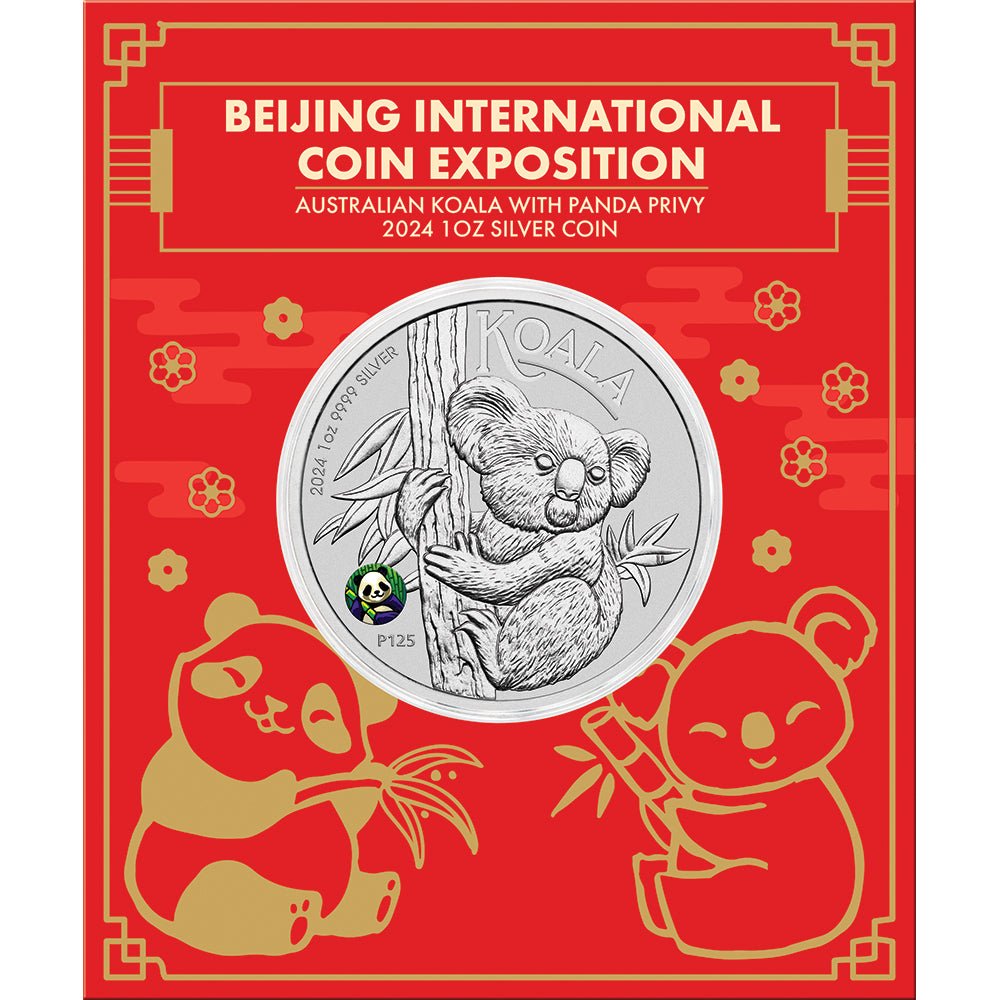 2024 Beijing International Coin Exposition - Australian Koala With Panda Privy 1oz Silver Coin - Direct Coins