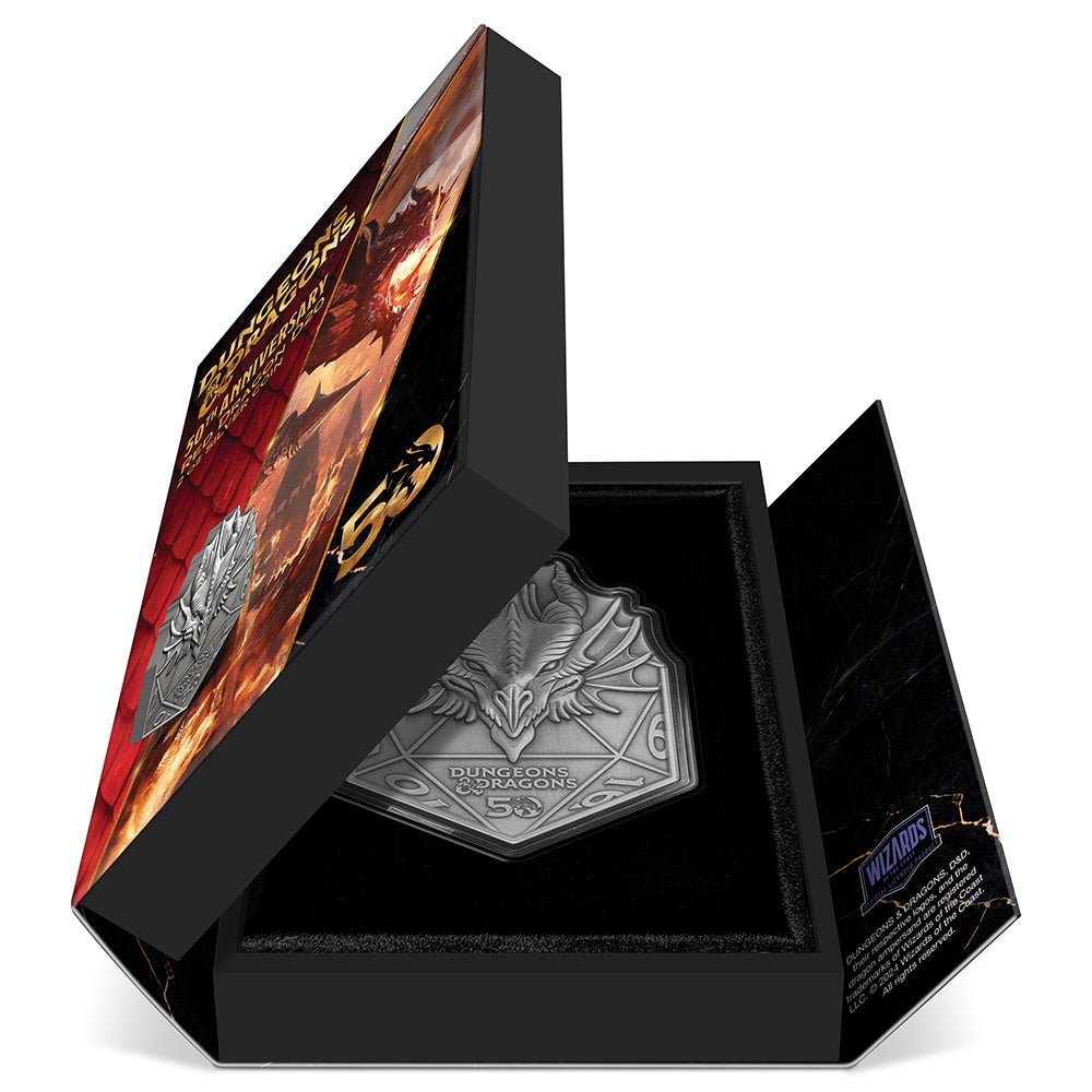 2024 Dungeons & Dragons 50th Anniversary - Red Dragon D20 2oz Silver Coin - Direct Coins