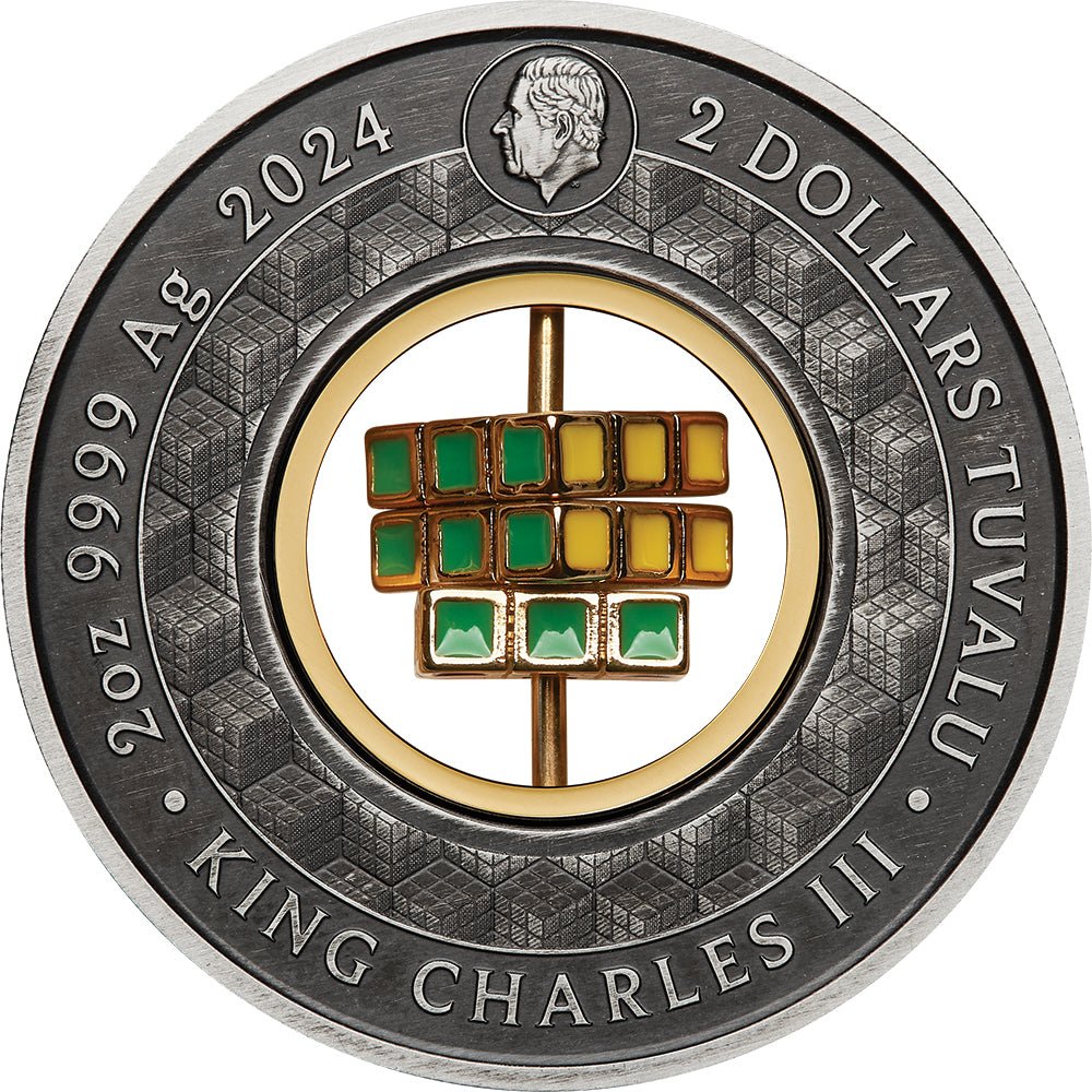 2024 Rubik's Cube 50th Anniversary 2oz Silver Antiqued Coloured Coin - Direct Coins