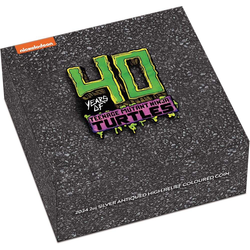 2024 Teenage Mutant Ninja Turtles 40th Anniversary 2oz Silver Antiqued Coloured Coin - Direct Coins