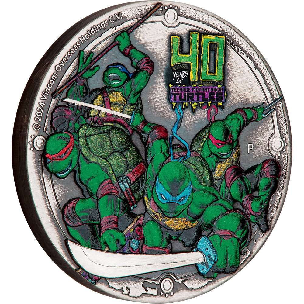 2024 Teenage Mutant Ninja Turtles 40th Anniversary 2oz Silver Antiqued Coloured Coin - Direct Coins