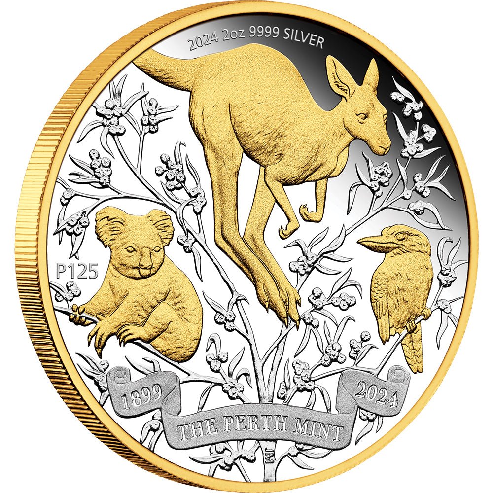 2024 The Perth Mint's 125th Anniversary 2oz Silver Proof Gilded Coin - Direct Coins