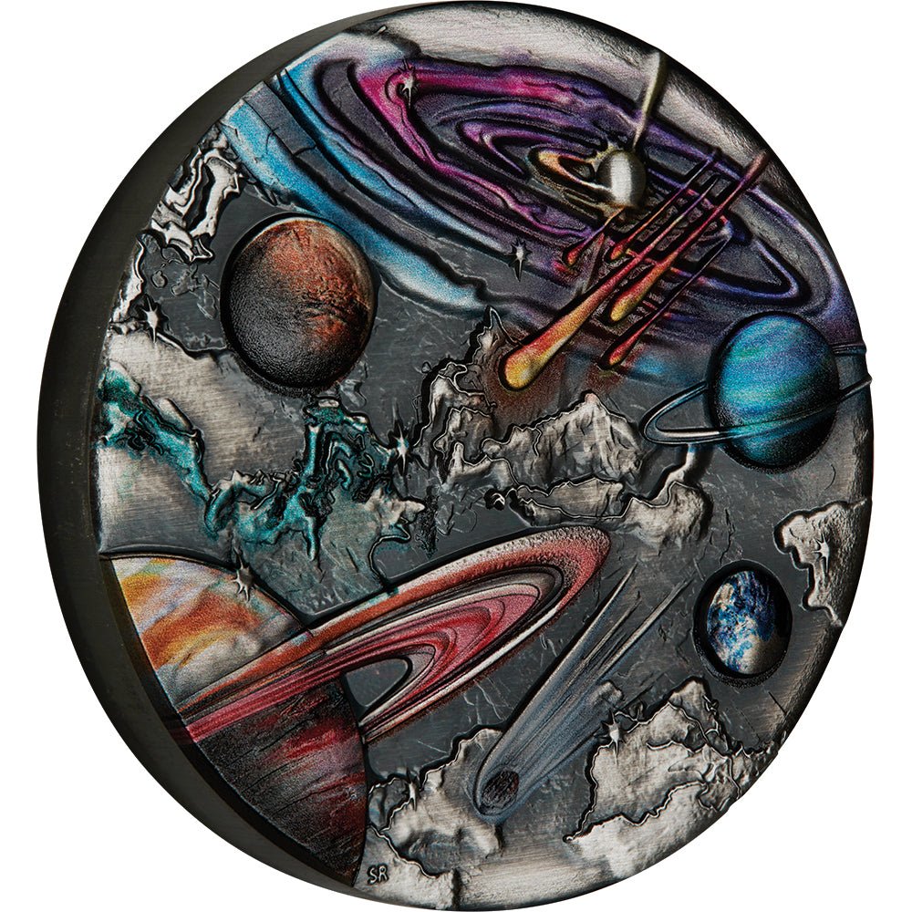 2024 Universe Starry Sky & Planets 5oz Silver Antiqued Coloured Coin - Direct Coins
