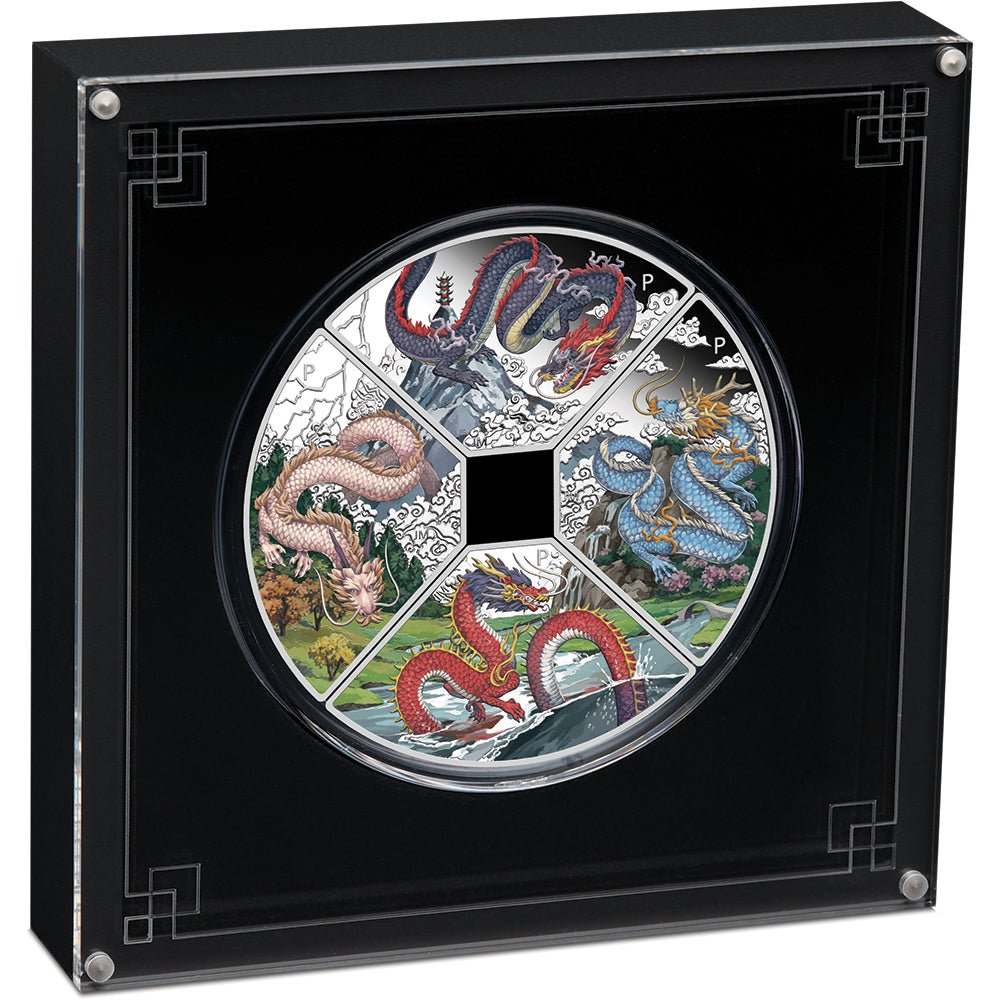 2024 Year Of The Dragon Quadrant 1oz Silver Proof Coloured Four - Coin Set - Direct Coins