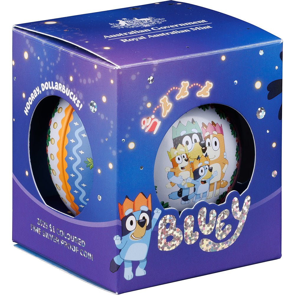 2025 $1 Bluey Christmas Coloured Fine Silver Proof Coin Packaging