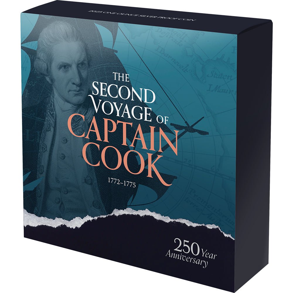 2025 $1 Captain Cook - The Search For Terra Australis 1oz Silver Proof Coin Shipper