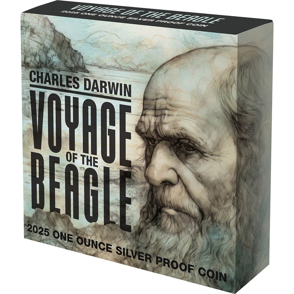 2025 $1 Charles Darwin & The Voyage Of HMS Beagle 1oz Silver Proof Coin Shipper