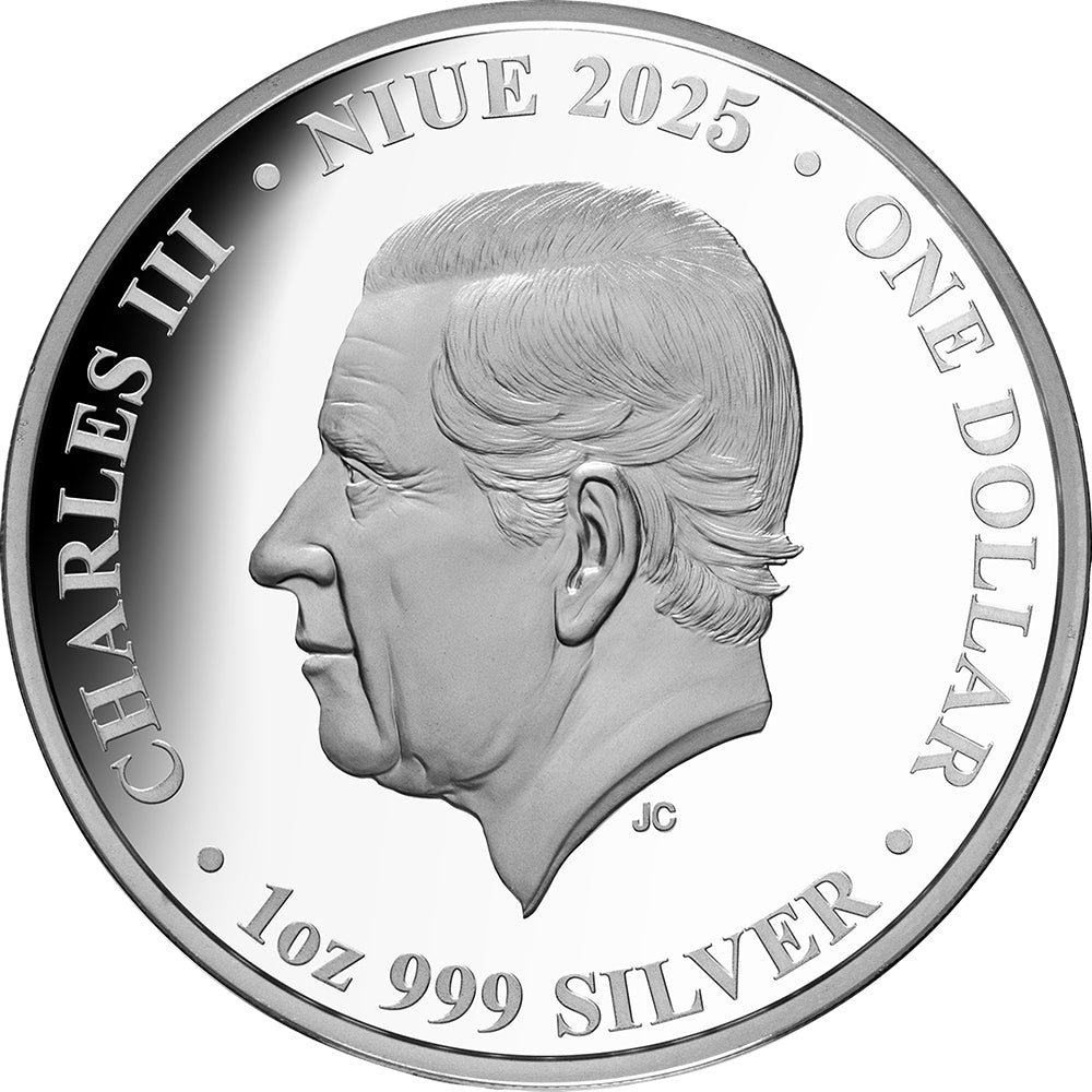 2025 $1 Charles Darwin & The Voyage Of HMS Beagle 1oz Silver Proof Coin Obverse