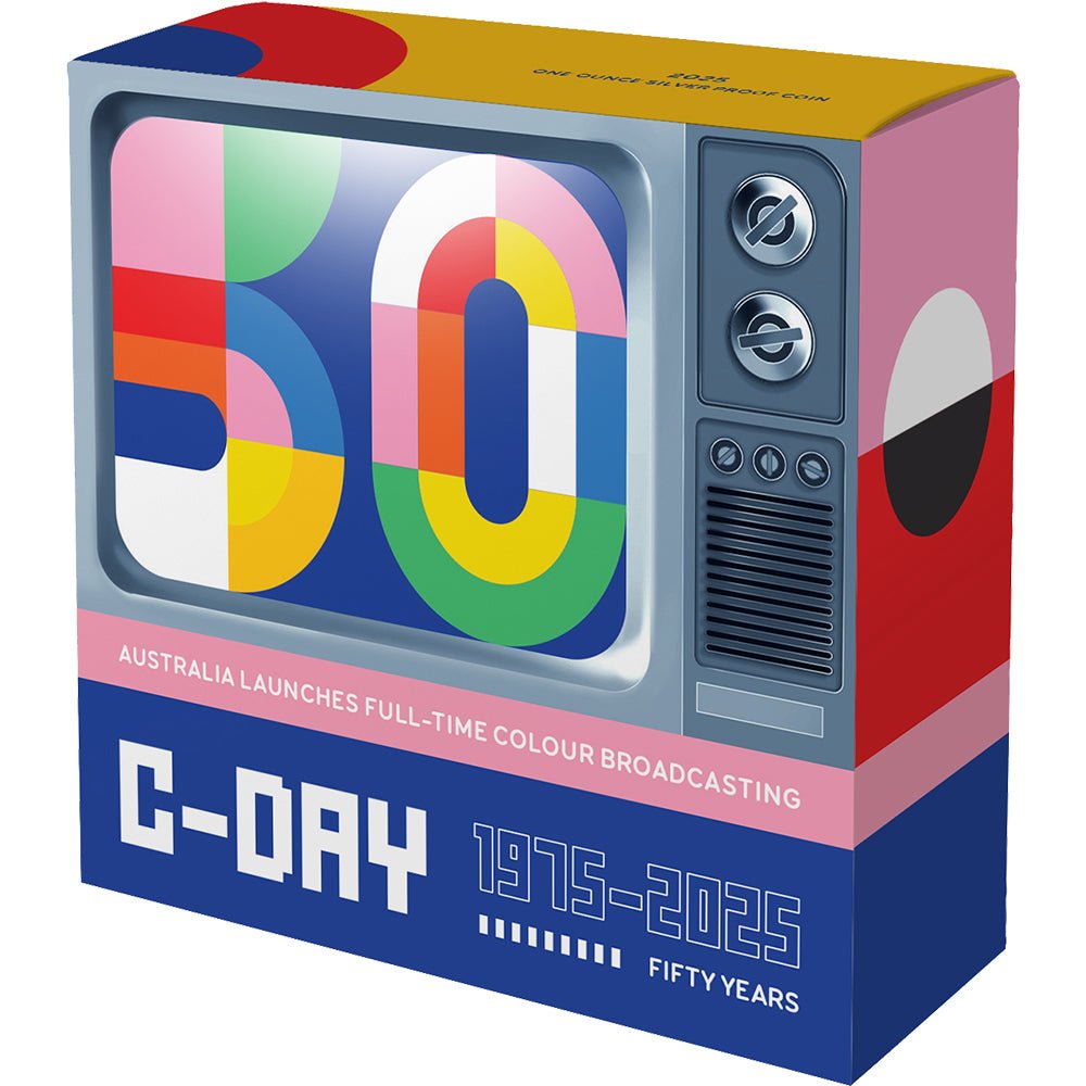 2025 $1 Colour TV In Australia - 50th Anniversary 1oz Silver Proof Coin - Direct Coins