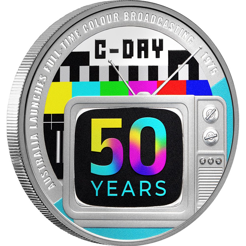 2025 $1 Colour TV In Australia - 50th Anniversary 1oz Silver Proof Coin - Direct Coins
