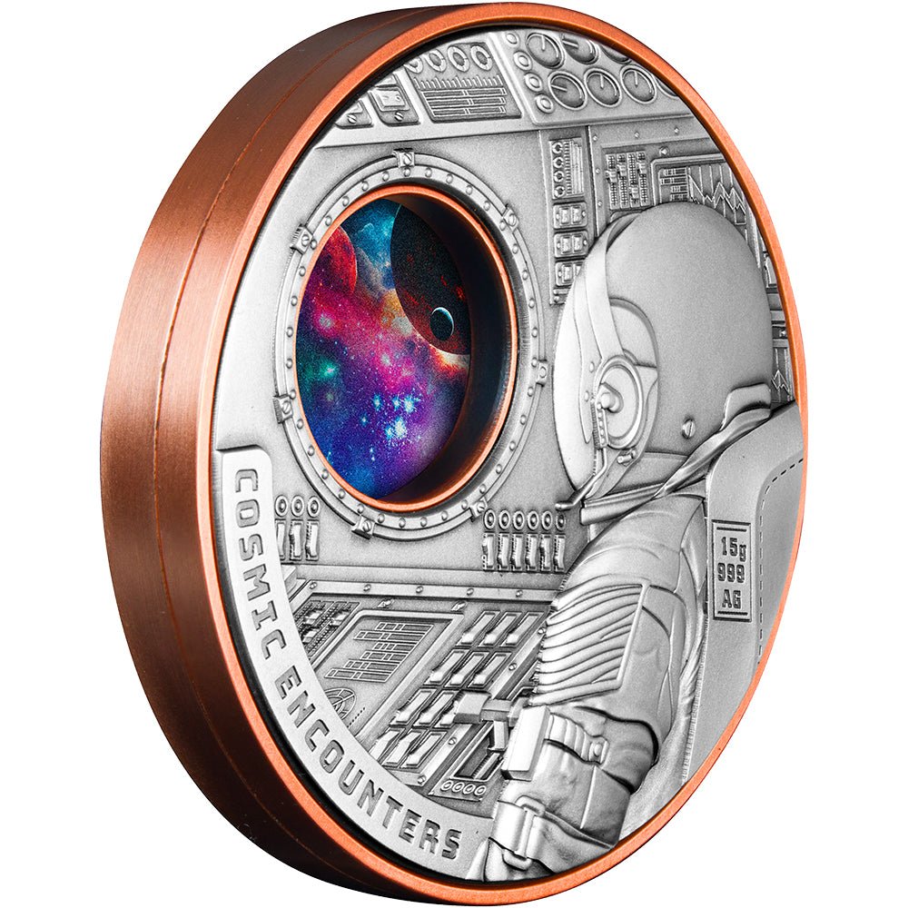 2025 $1 Cosmic Encounters Rotating Silver & Copper Bimetal Antique Coin - Direct Coins