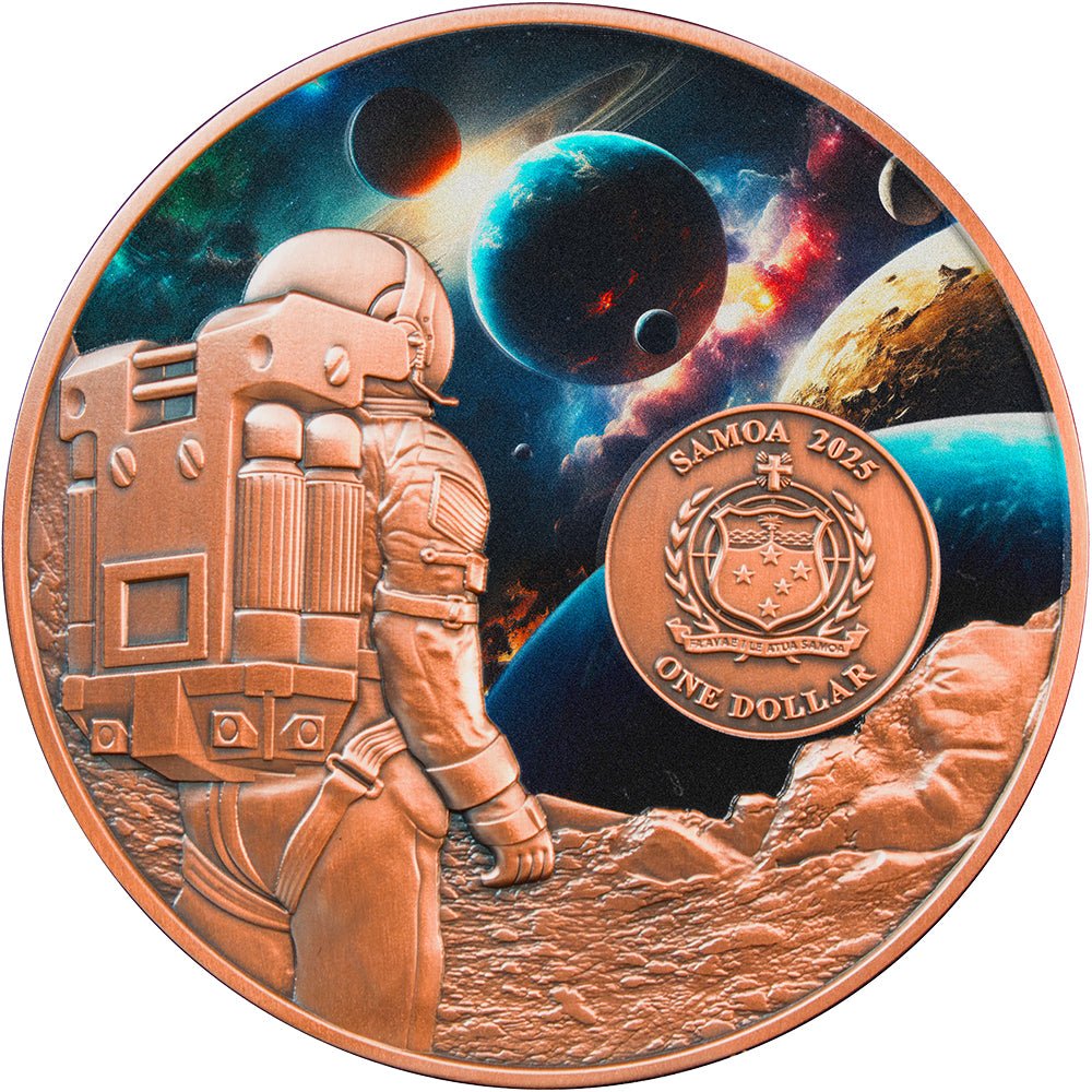 2025 $1 Cosmic Encounters Rotating Silver & Copper Bimetal Antique Coin - Direct Coins