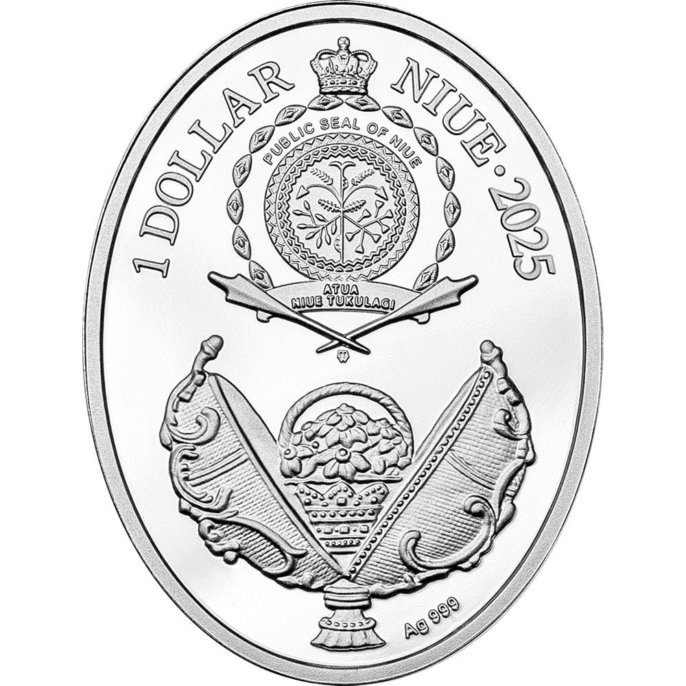 2025 $1 Faberge - Clover Egg Egg Silver Proof Coin Obverse