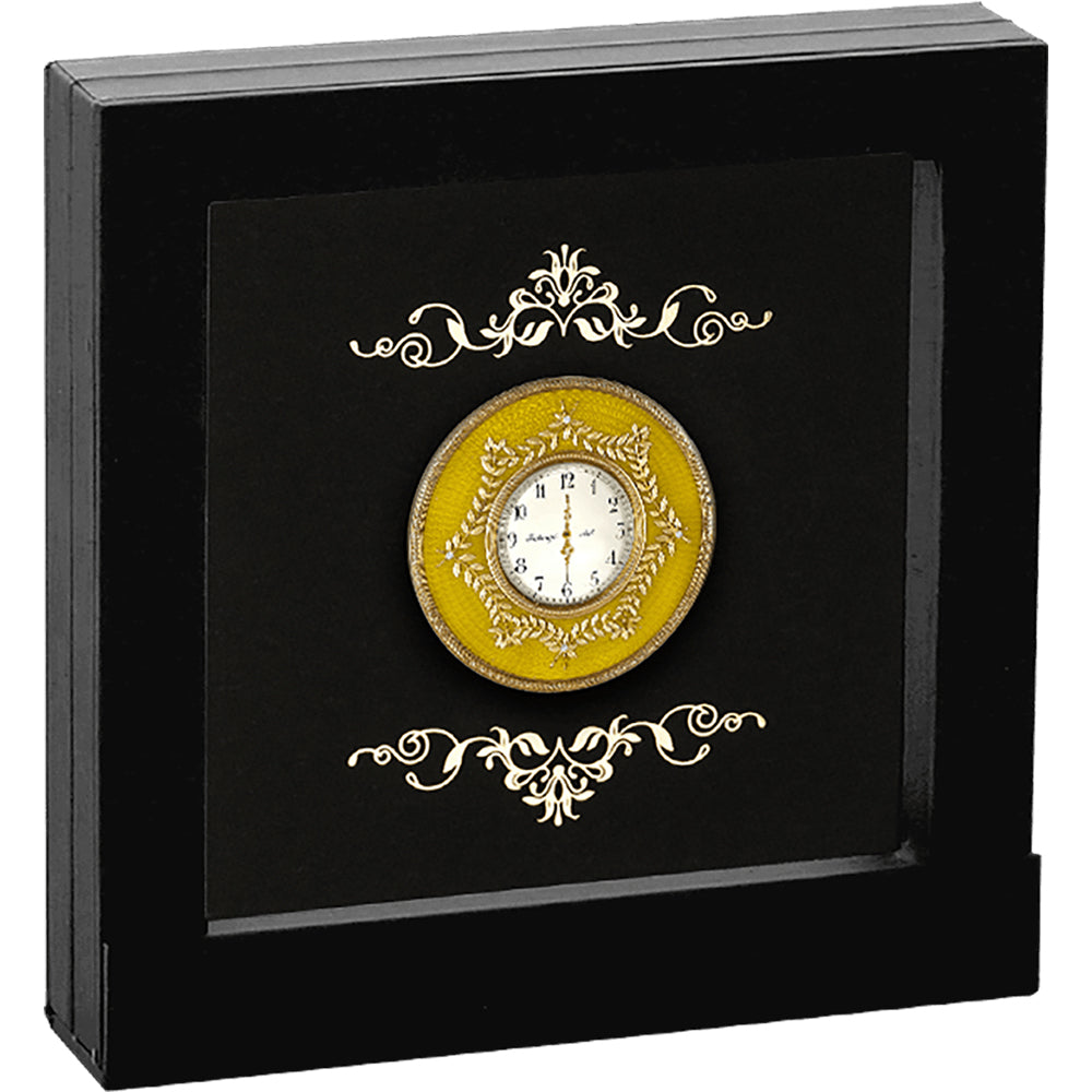 2025 $1 Faberge - Golden Table Clock 1oz Silver Gold-Plated Coin Shipper
