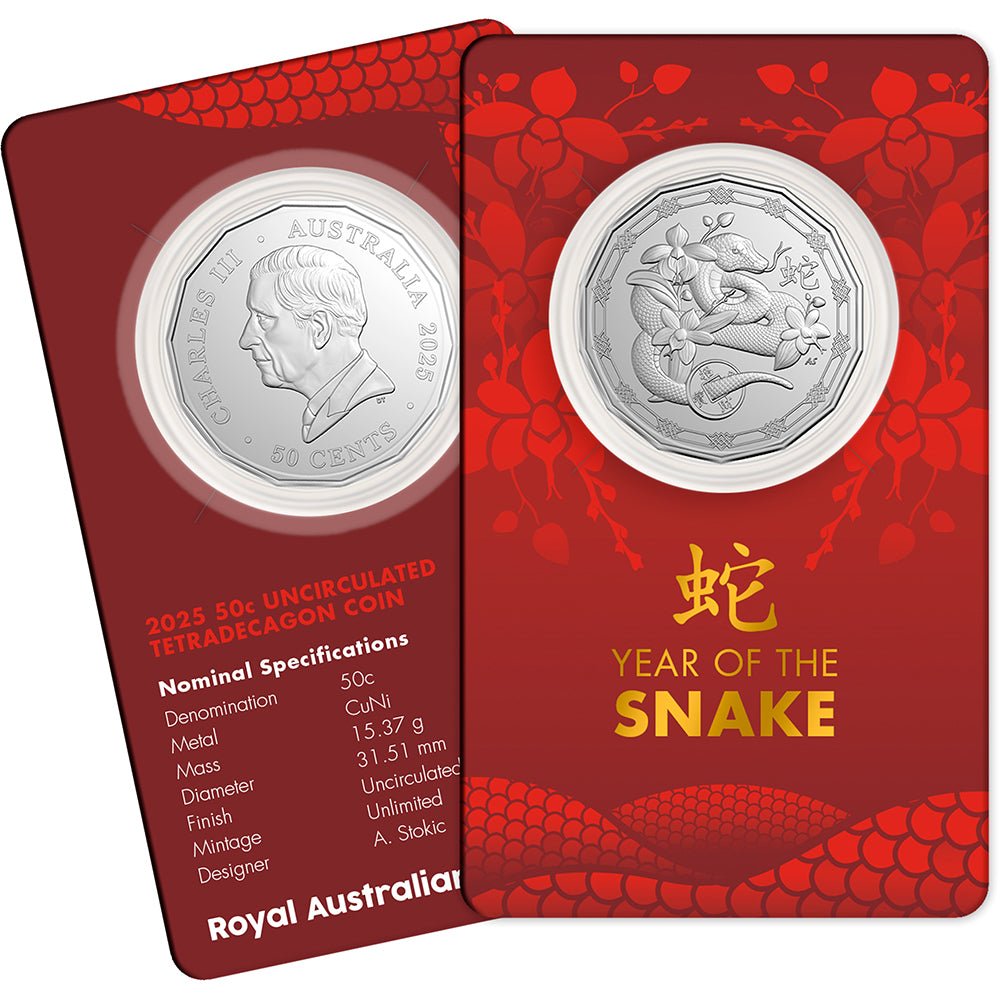 2025 $1 Lunar Series - Year Of The Snake 50c Uncirculated Tetradecagon Coin - Direct Coins