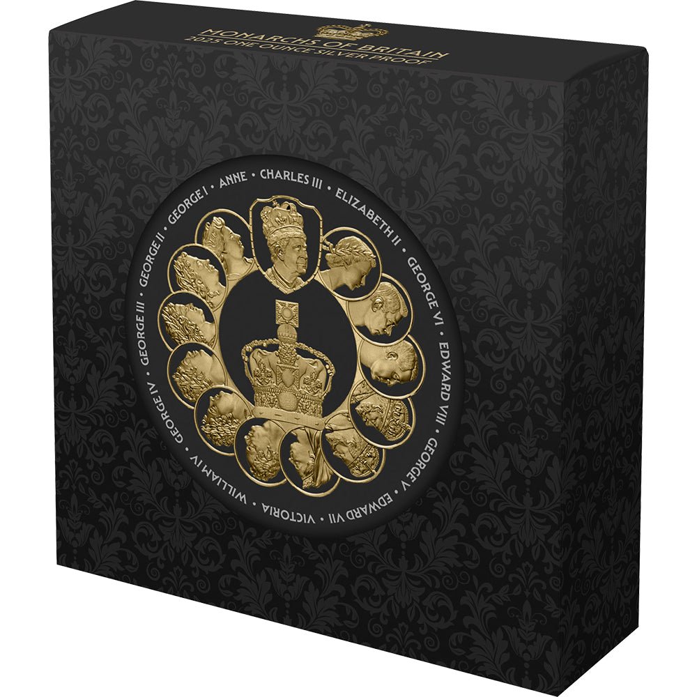 2025 $1 Monarchs Of Britain 1oz Gold Plated Silver Proof Coin Shipper