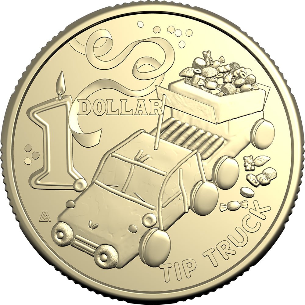2025 $1 The Australian Women's Weekly Children's Birthday Cake Book - Tip Truck Uncirculated Coin