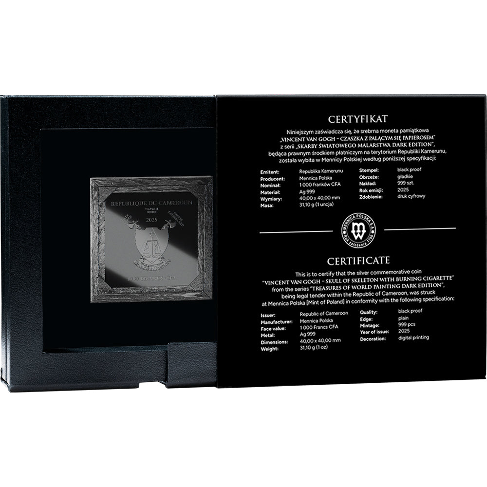 2025 $1 Vincent Van Gogh - Skull Of Skeleton With Burning Cigarette 1oz Silver Proof Coin - Direct Coins