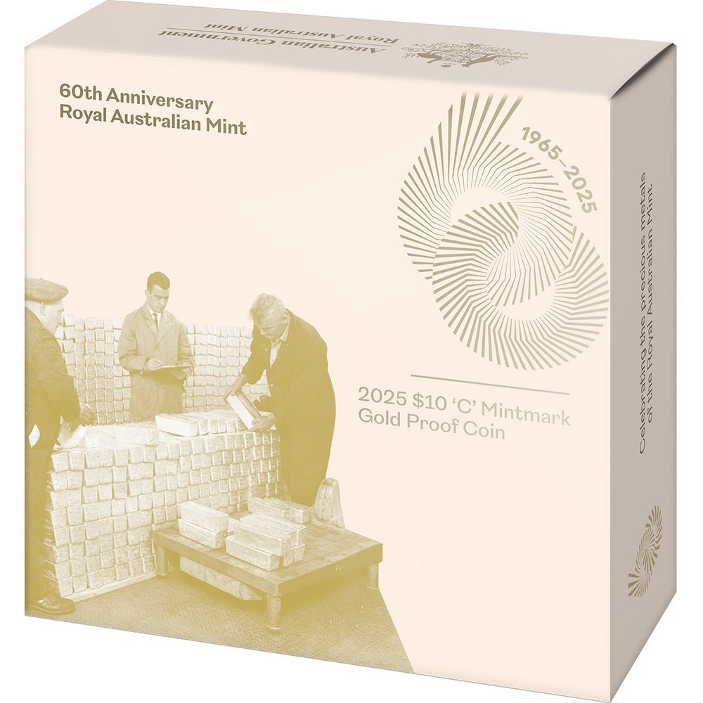 2025 $10 60th Anniversary Of The Royal Australian Mint 'C' Mintmark Gold Proof Coin - Direct Coins