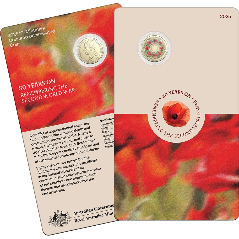 2025 $2 80 Years On: Remembering The Second World War ‘C’ Mintmark Uncirculated Coin In Card