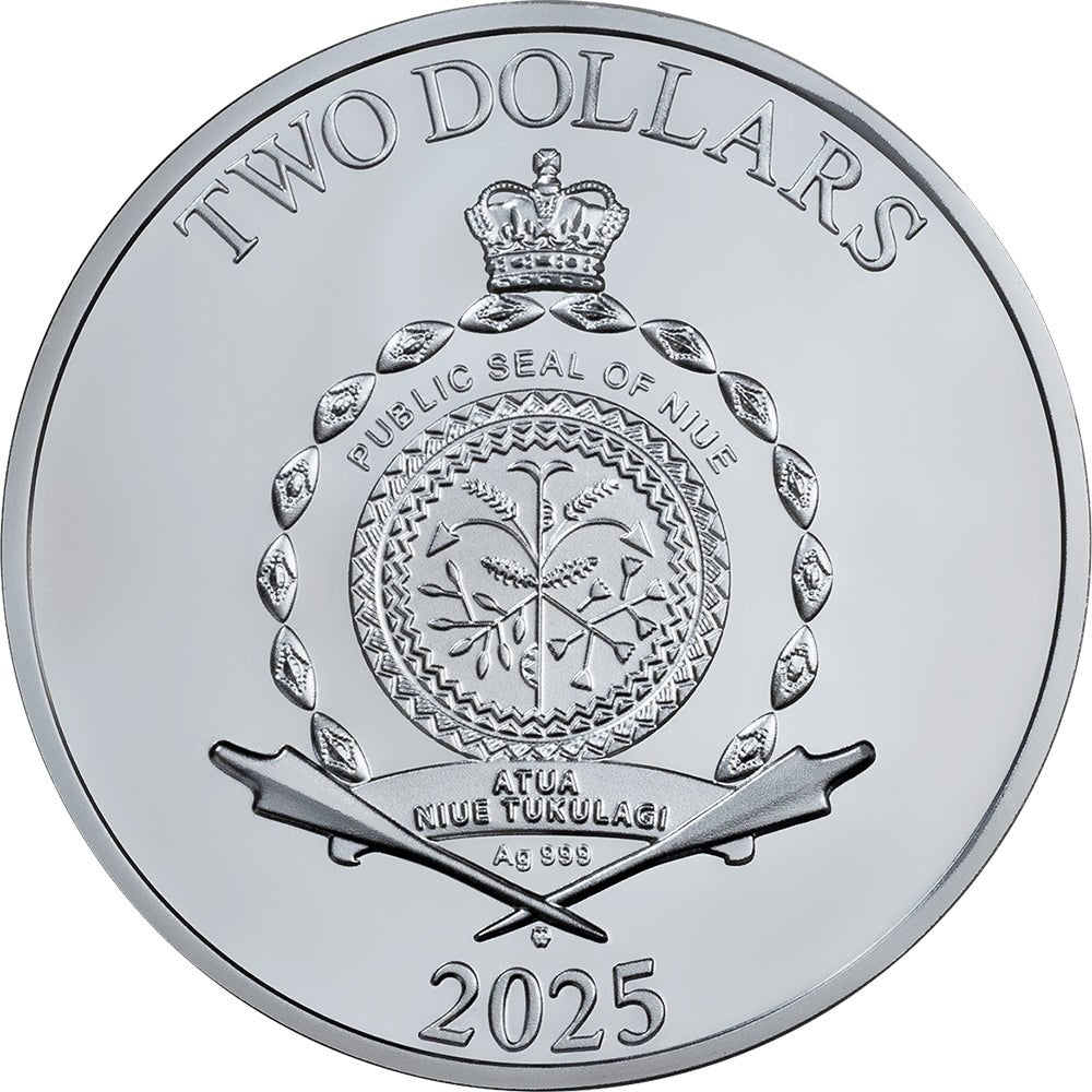 2025 $2 Athena 1oz Silver Black Proof Coin Obverse