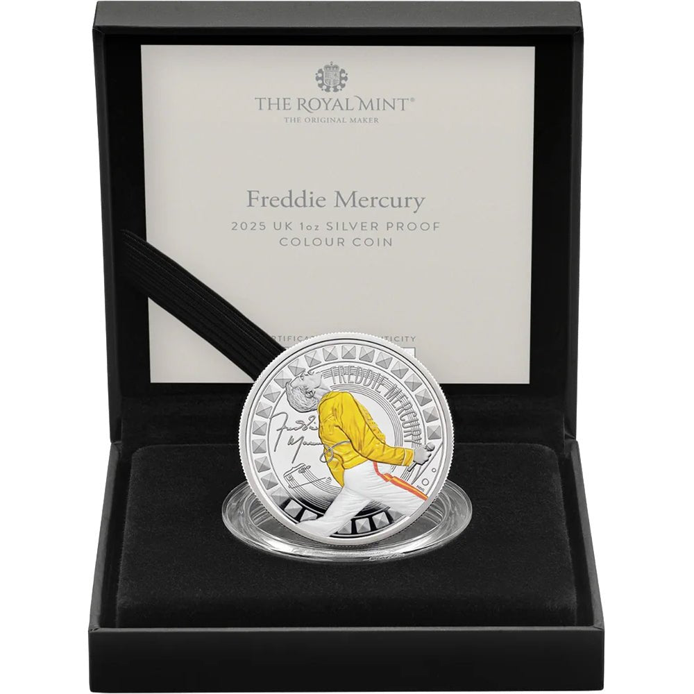 2025 £2 Freddie Mercury 1oz Silver Proof Colour Coin Case