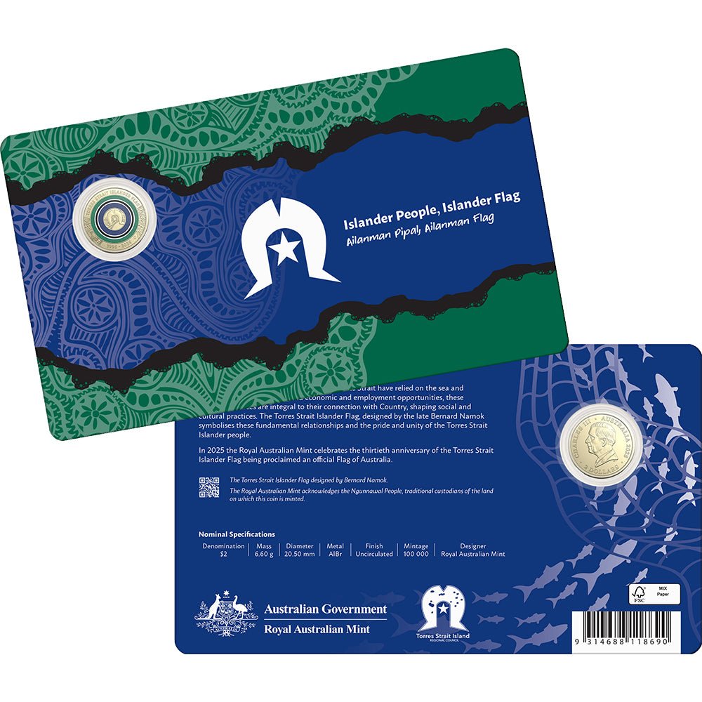 2025 $2 Torres Strait Islander Flag 'C' Mintmark Coloured Uncirculated Coin Card