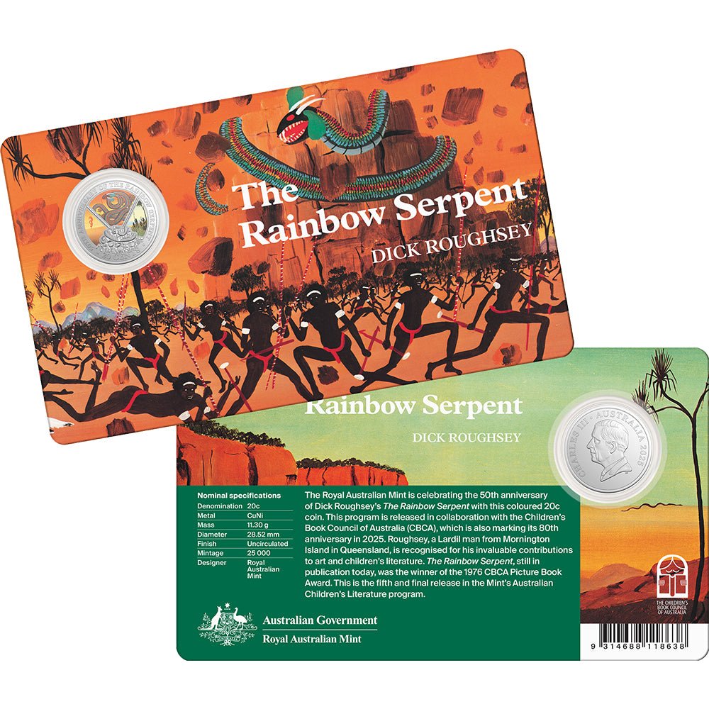 2025 20c 50th Anniversary Of The Rainbow Serpent Coloured Uncirculated Coin In Card
