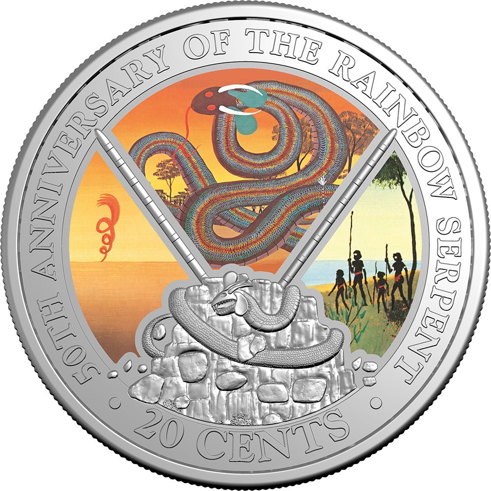 2025 20c 50th Anniversary Of The Rainbow Serpent Coloured Uncirculated Coin