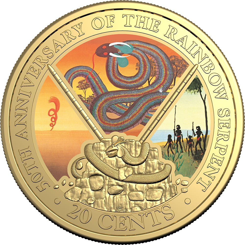 2025 20c 50th Anniversary Of The Rainbow Serpent - Deluxe Coloured Coin