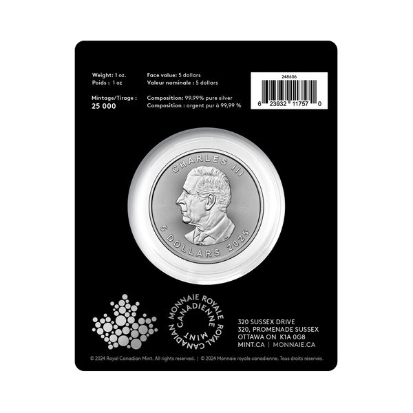 2025 $5 1oz 99.99% Pure Silver Coin: Treasured Maple Leaf (Premium Bullion) - Direct Coins