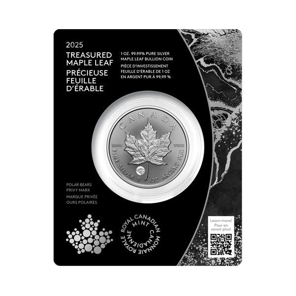 2025 $5 1oz 99.99% Pure Silver Coin: Treasured Maple Leaf (Premium Bullion) - Direct Coins