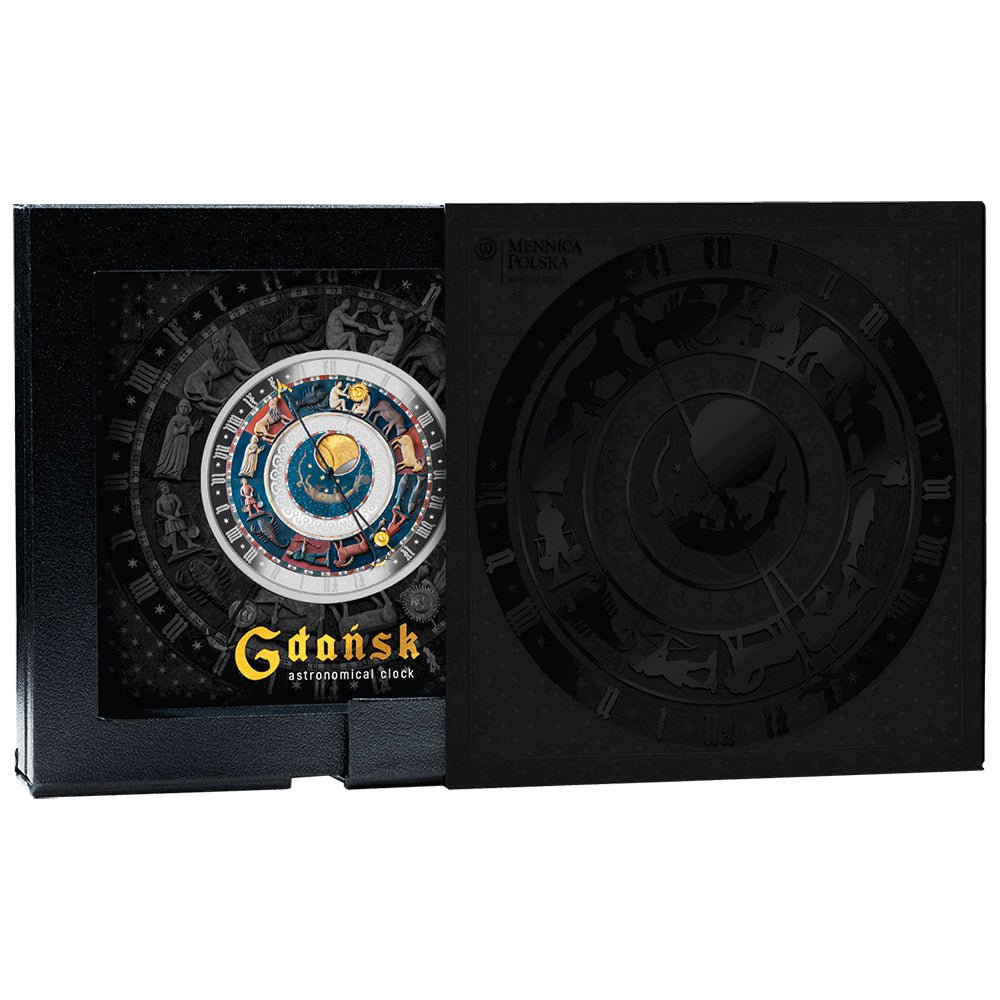 2025 €5 City Hall Clocks - Gdańsk Astronomical Clock 1oz Silver Coin Shipper