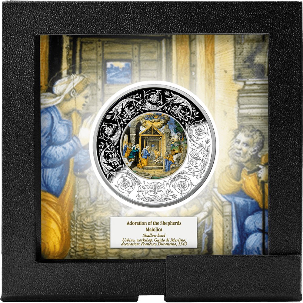 2025 €5 Maiolica - Adoration Of The Shepherds 1oz Silver Coin Case