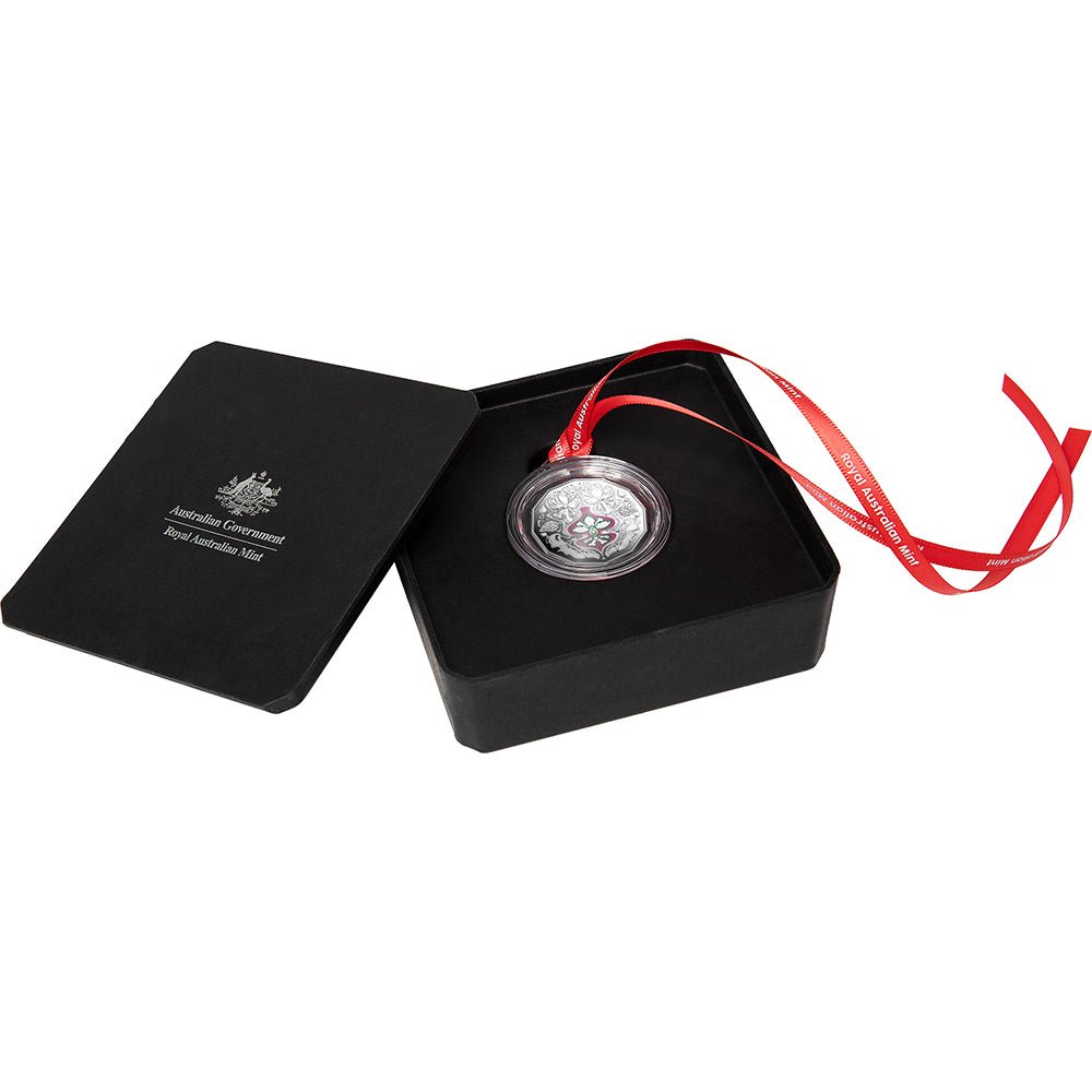 2025 50c Christmas Festive Florals Coloured Fine Silver Proof Coin Case