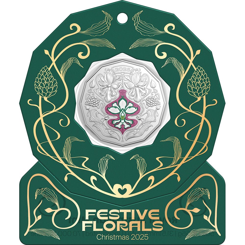 2025 50c Christmas Festive Florals Coloured Uncirculated Coin Set - Direct Coins