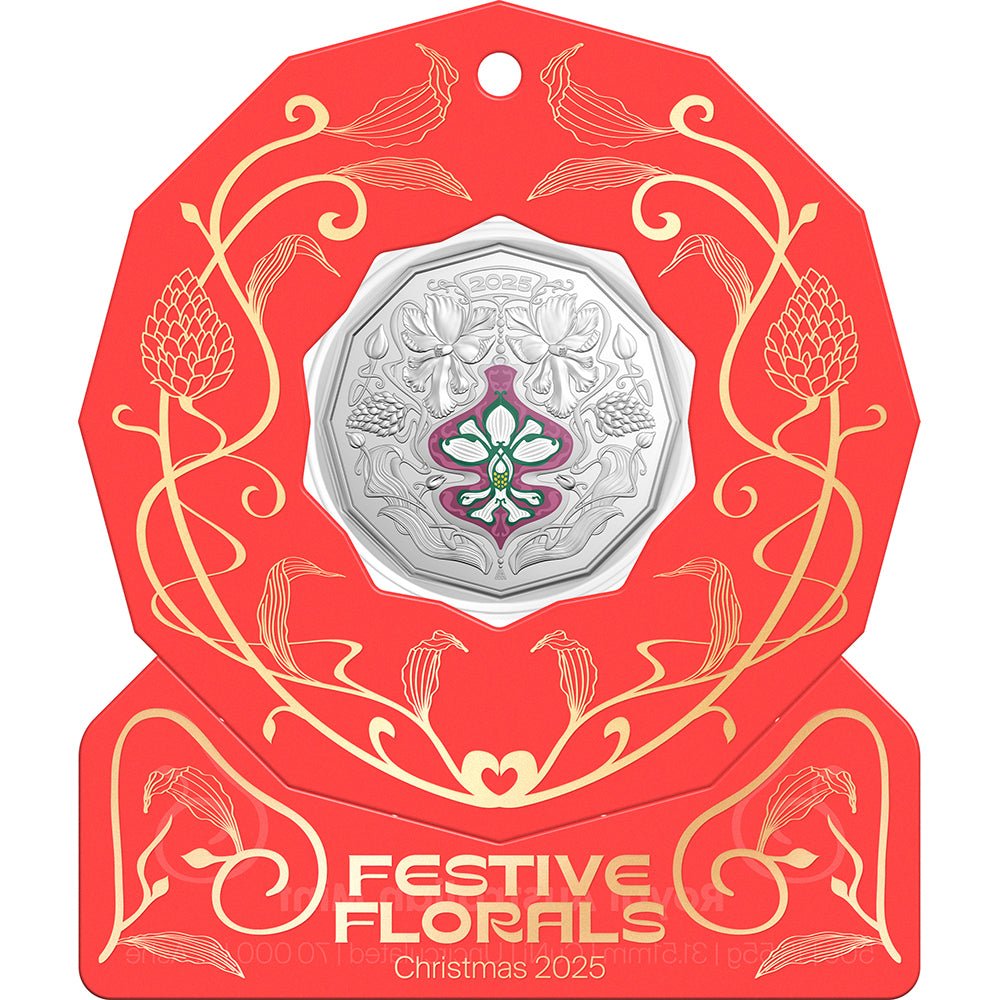 2025 50c Christmas Festive Florals Coloured Uncirculated Coin Set - Direct Coins