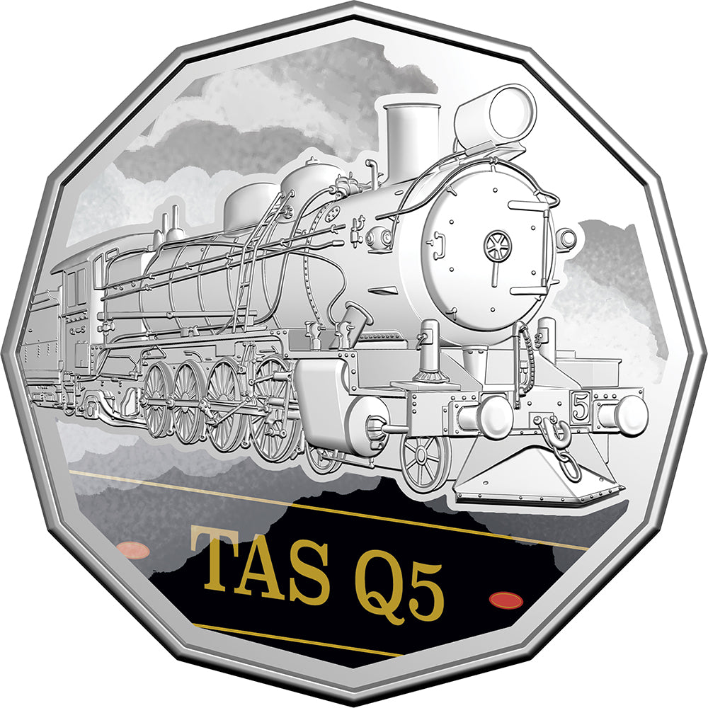 2025 50c Steam Giants - Tasmania’s Q Class Q5 Coloured Uncirculated Coin