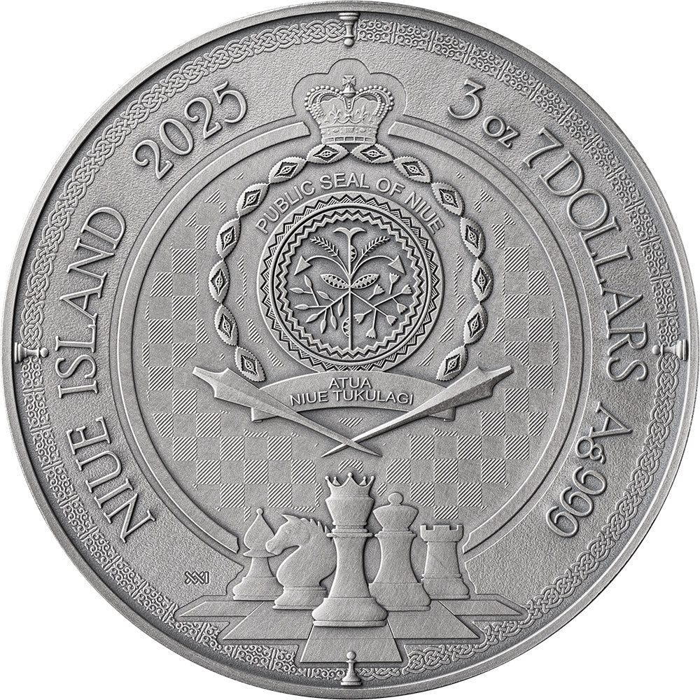 2025 $7 Chess Battle - King’s Gambit 3oz Silver Coin Obverse