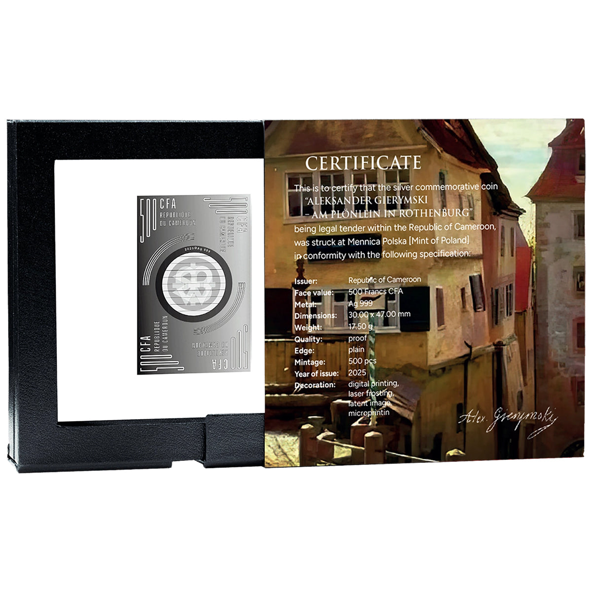 2025 Aleksander Gierymski - Am Plönlein In Rothenburg Silver Proof Coin Case Back