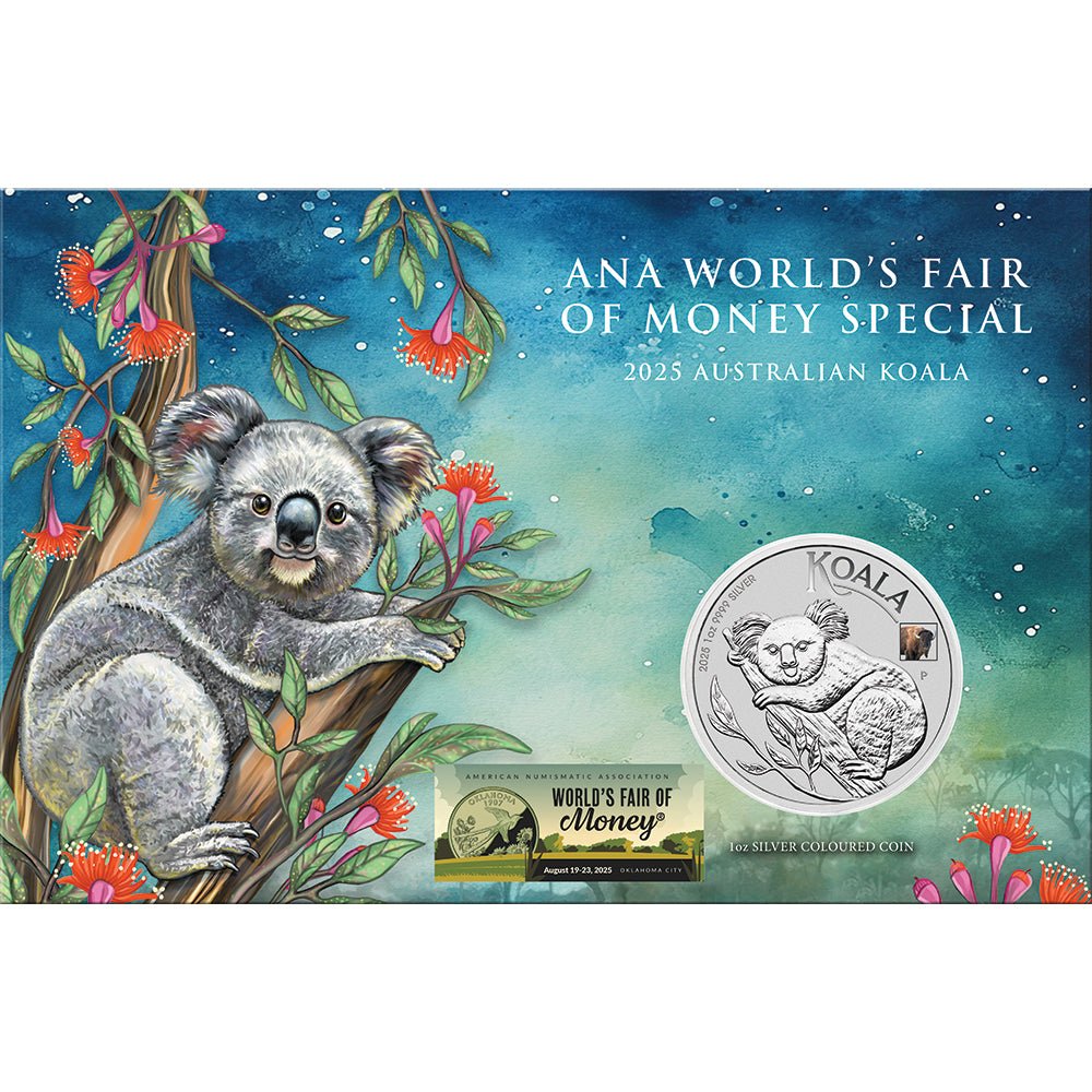 2025 ANA Coin Show Special - Koala With Bison Privy 1oz Silver Coloured Coin Card