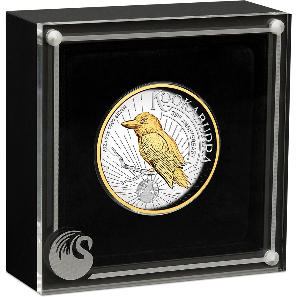 2025 Australian Kookaburra 2oz Silver Proof High Relief Gilded Coin Case