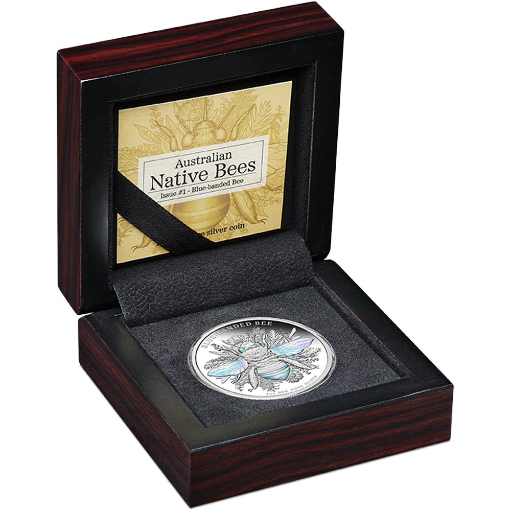 2025 Australian Native Bees - Blue-Banded Bee 1oz Silver Proof Hologram Coin Case